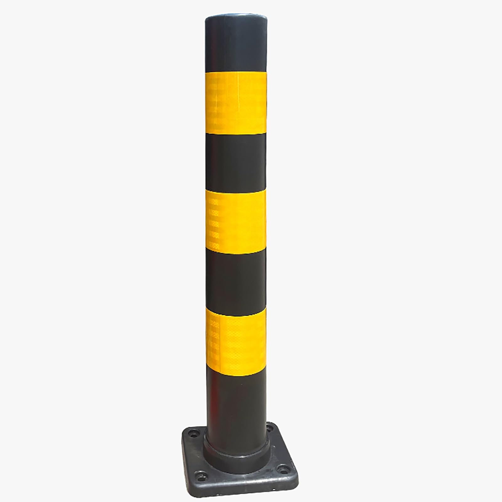 Generisch Reflektierender Sicherheitspoller aus Kunststoff, gelbe Verkehrsbarriere mit Sockel, robuste Warnsäule für stark frequentierte Bereiche, Verkehrssicherungspfahl, Parkplatzsicherung