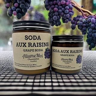 Bougie parfumée Soda aux Raisins, Bougies décoratives personnalisées fait à la main, aromathérapie, bougie gourmande, Chandelles AllumeMoi Candles, Bougies soja pour la décoration intérieure (4 ounces)