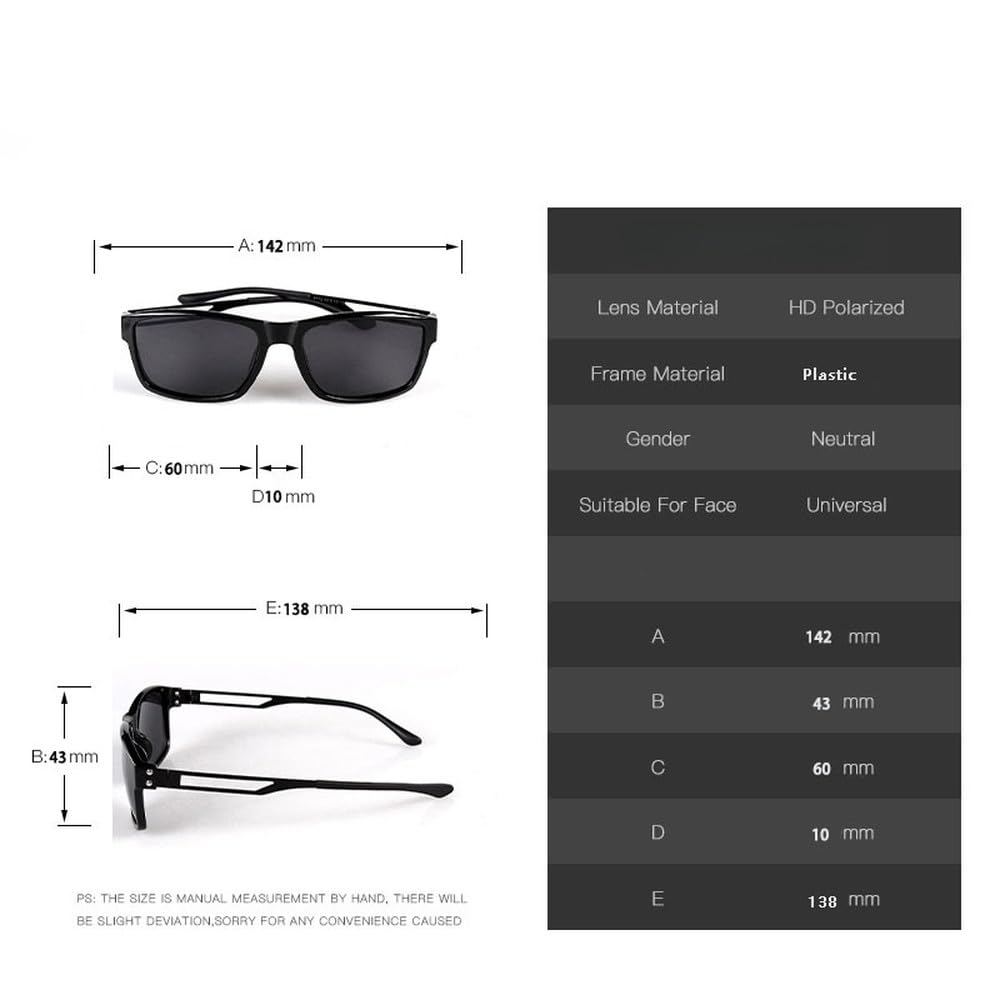 Gafas de sol rectangulares de moda para hombre, color negro, ideales para conducir y pescar. Protección UV400.