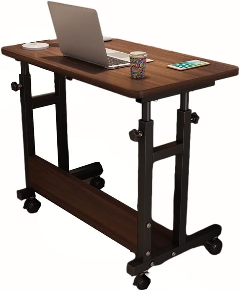 Height Adjustable Rolling Overbed Table Desk Laptop Tray with Wheels Mobile Storage Portable Standing Desk for Bed and Sofa Computer Writing Table White (60x40cm)
