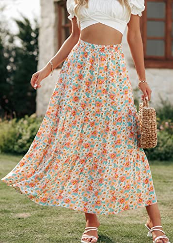 Image of KIRUNDO Maxi Skirts for Women Summer Boho Floral Long Skirt | High Waist Tiered Flowy Skirt, 2026 Spring Fall Fashion, Casual Teacher Outfits, Beach Vacation Clothes, Cruise Resort Wear