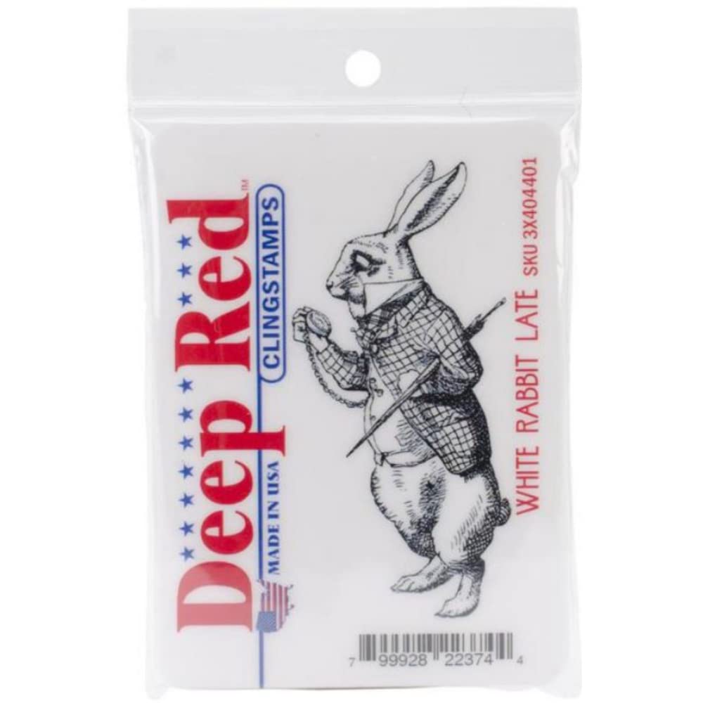 Deep Red Stamps White Rabbit Late Rubber Cling Stamp 1.5 x 3.25 inches