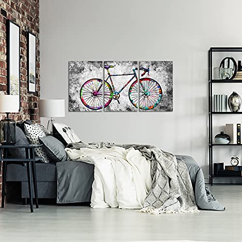 Simiwow Bicycle Canvas Wall Art Graffiti Bike Painting Mountain Bike Picture Framed Canvas Prints Biker Room Decor Garage Decoration 16"X24"X3 Pieces #TOP4