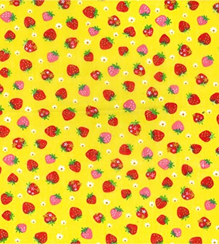 Tissu en polycoton imprimé fraises jaunes 500x110 cm pour mercerie et patchwork