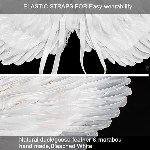 Devil Costume Women,Black Angel Wings White Angel Wings Costume Red Angel Wings Red Devil Horns and Fork Devil Set,Dark Angel Halloween Fancy Dress Costume Party for Kids Adults (White) - Image 3