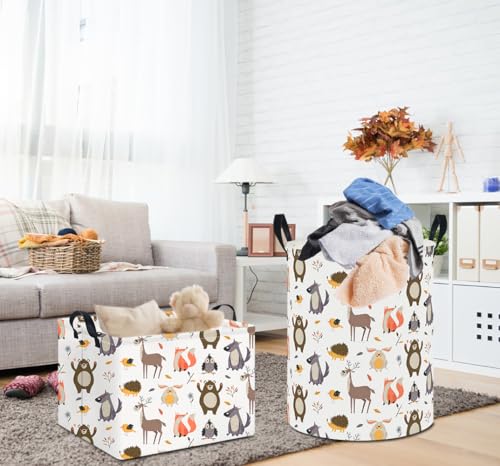 Image of 19.7 inch Laundry Basket,Kids Dirty Clothes Hamper,Waterproof Storage Bin,Room Decor,Gift Baskets,Nursery Hamper(Forest Animal)