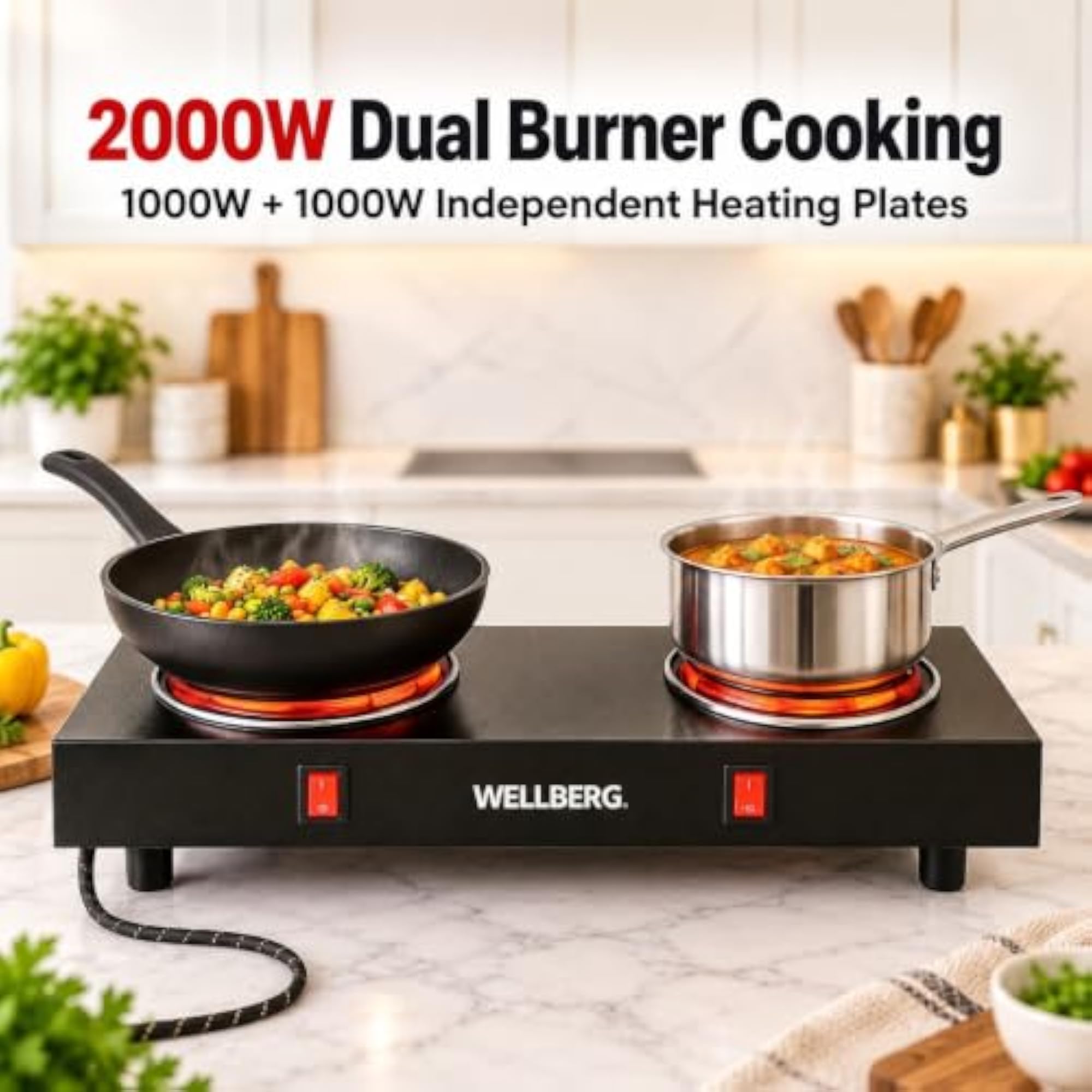 Double Electric Hot Plate 2000W, Independent Controls