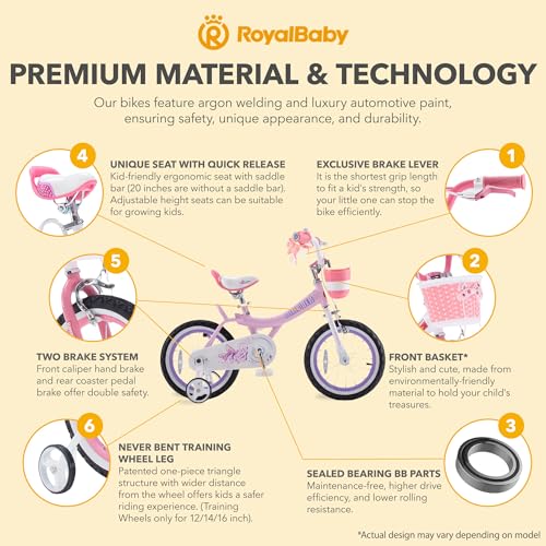 Image of Royalbaby Princess Girls Kids Bike 12 14 16 18 20 Inch Children Bicycle with Basket for Age 3-12 Years