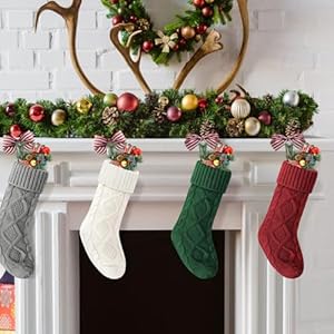 VIBILIA Christmas Stockings 4 Pack, 18 Inches Large Size Knitted Xmas Stocking for Fireplace, Holiday Party Decorations (Green Gray Red White) VIBILIA Christmas Stockings 4 Pack 18 Inches Large Size Knitted Xmas Stocking for Fireplace Holiday Party Decorations Green Gray Red White