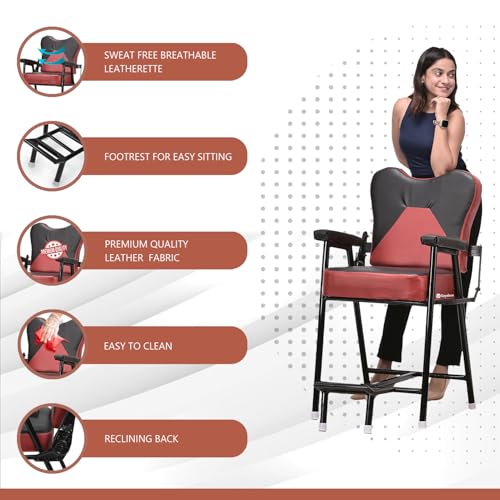 Image of Beauty Parlor Massage Chair Salon Barber Cutting Beauty Parlor Chair Made of Iron Frame, with Push Back System and Cushioned Back Seat (Red Black) Already Assembled
