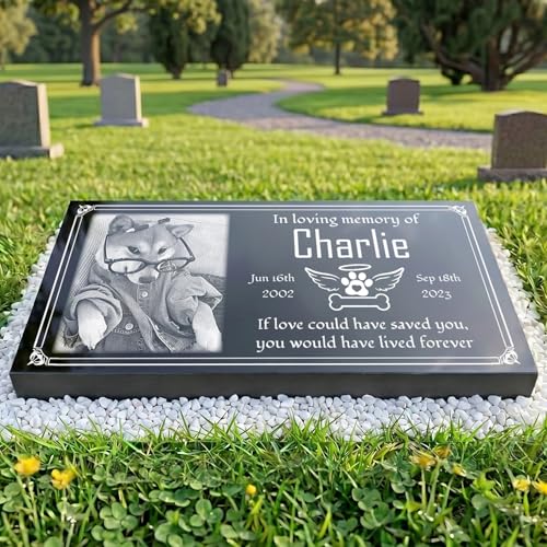 Custom Dog Memorial Garden Stone - Pet Headstone for Dogs&Cat 12x6 Granite Grave Markers for Cemetery Engraved with Photo Tombstone Memorial Plaques for Waterproof Outdoor Decorations (DOG 12*6IN)