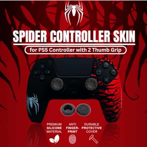 Image of TMG PS5 Controller Skin Spider-Man Theme Silicone Special Edition Protective Skin Case Cover for PS5 Controller with 2 Thumb Grip Caps (White /Red)