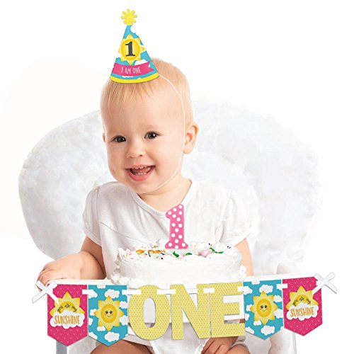 Big Dot of Happiness You are My Sunshine 1st Birthday - First Birthday Girl Smash Cake Decorating Kit - High Chair Decorations