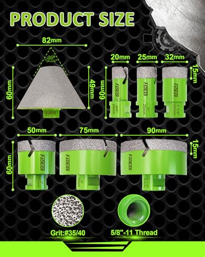 Image of Diamond Core Drill Bits Set,20 /25 /32 /50 /75 /90mm Tile Hole Saw Kit with 82mm Diamond Beveling Chamfer Bit for Porcelain Ceramic Tile Granite Marble