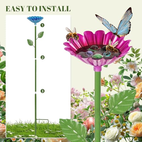 Bienengießstation, 4 Stück Metall Bienenbecher für Garten, Bienenfutterspender für durstige Bestäuber mit 20 Glasmurmeln, Bestäuber Wasserspender für Bienen & Schmetterlinge, Outdoor Garten Hof Dekor