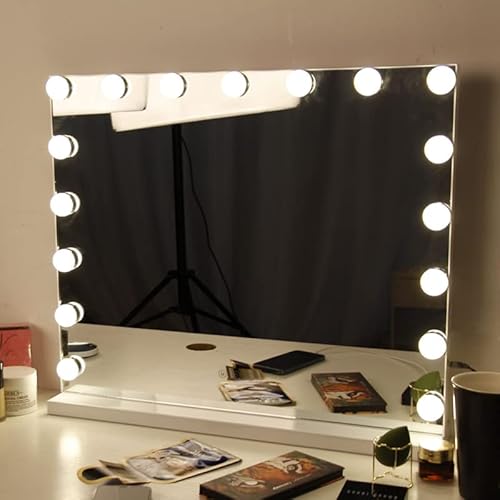Hieey Vanity Mirror With Lights, Hollywood Lighted Mirror With 17 Dimmable Led Bulbs, Makeup Mirror With Lights, And 5X Magnification Mirror, 3 Colors Modes,Touch Control, Metal Frame,White #TOP6