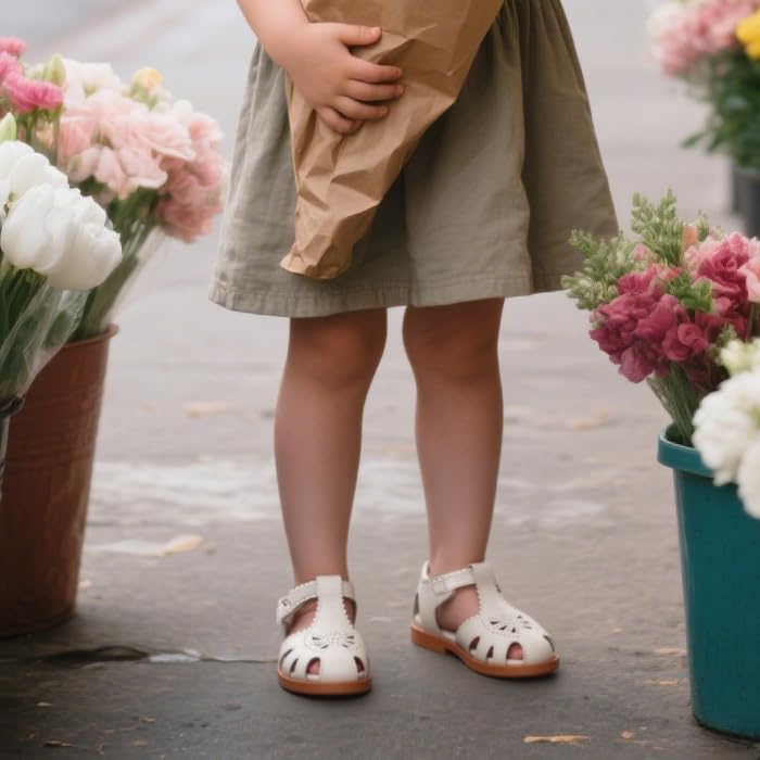 Image of ESTINE Toddler Girls Little Kids Close Toe Sandals - Flower Girl Dress Flats Summer Shoes
