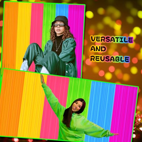 Image of 8 Pack Glow in The Dark Curtains Party Supplies 6.6 x 3.3 Ft Glow Tinsel Foil Fringe Curtains Colorful Patchwork Streamer Backdrop for Birthday Holiday Neon Party Decorations