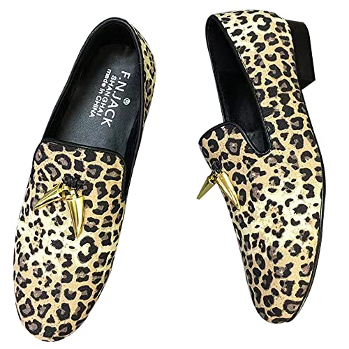 F.N.JACK Loafers for Men - Canvas Leopard Print Loafers Slip-on Flat Cotton Wedding Dress Shoes…
