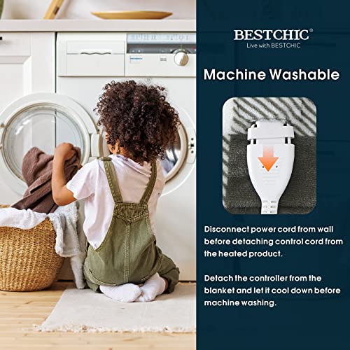 Bestchic Electric Heated Blanket Throw 50" X 60" Full Body Size Fast Heating Blanket, 100% Polyester Flannel, 4 Heating Levels 4 Hours Auto-Off, Etl Certified Machine Washable (Grey White Plaid) #TOP5