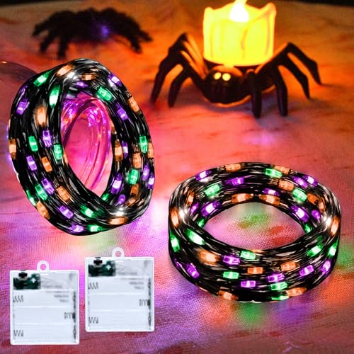 cshare Orange Purple Green Fairy Lights Battry Operated with Timer Halloween String Lights for Outside 16.4ft 50LED Indoor Outdoor Halloween Decorations Garland Party Patio Garden Yard 2 Packs