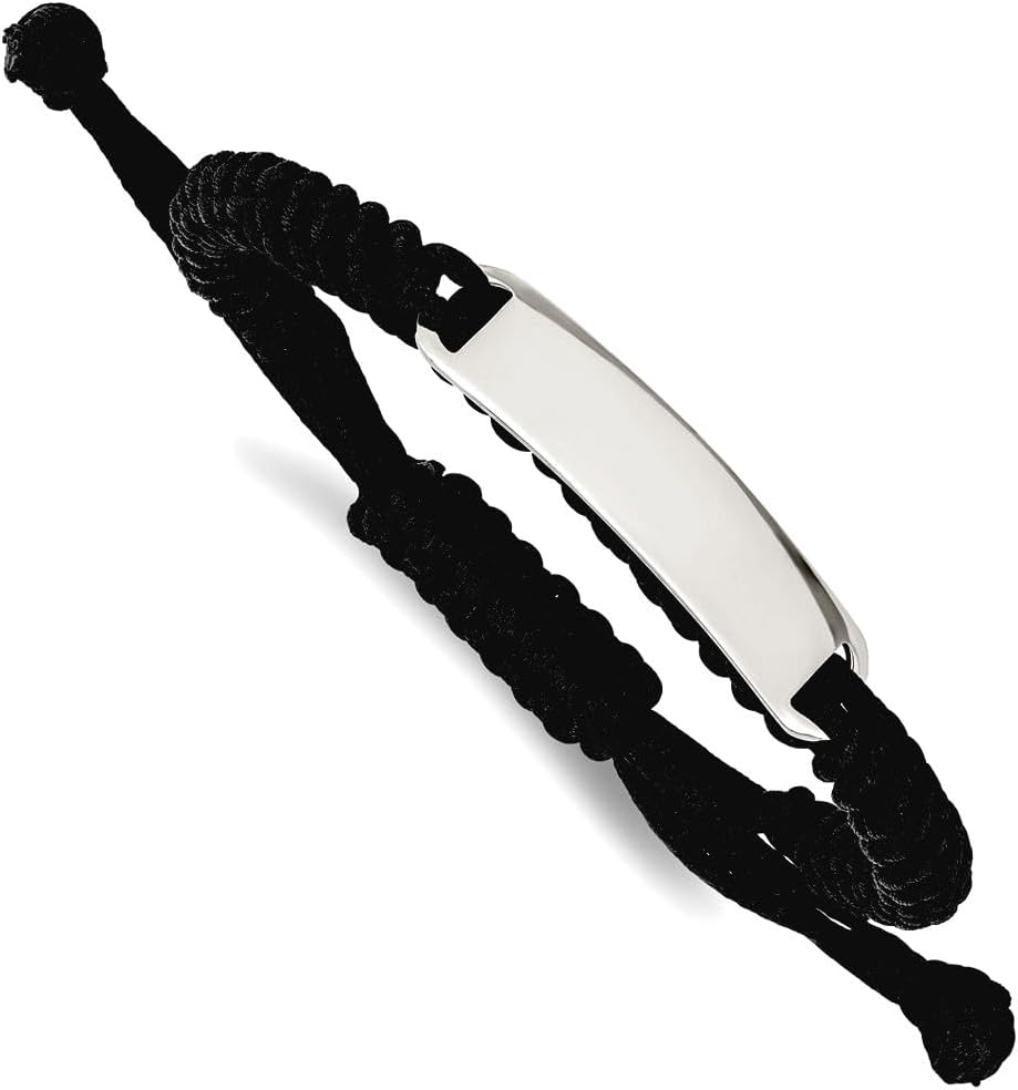 JewelryWeb 10mm Stainless Steel Engravable (front only) Polished Black Fabric Adjustable ID Bracelet Identification Bracelet for Women