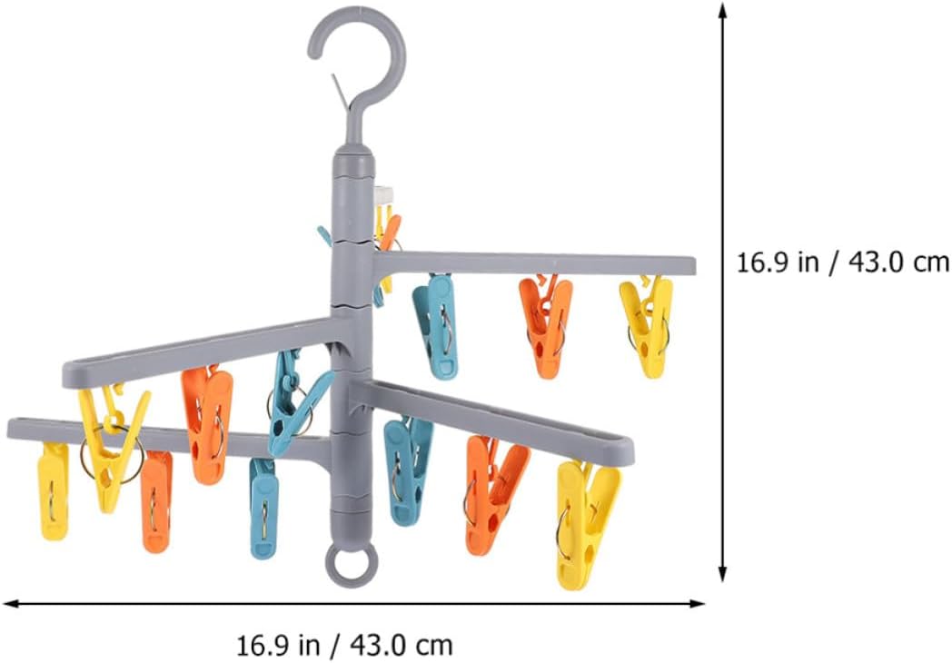 SEWACC 2pcs Rotating Sock Hanger with 15 Clips, Folding Laundry Drying Rack