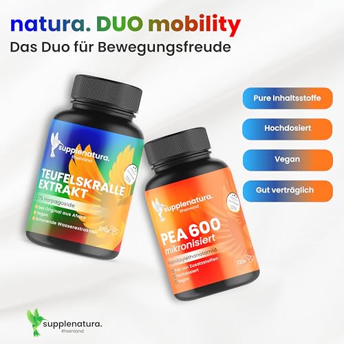 Teufelskralle Kapseln (Extrakt) | 270 Kapseln | PREMIUM: 2,7% Harpagoside | 1650mg pro Tag | Vegan & Laborgeprüft - SUPPLENATURA®