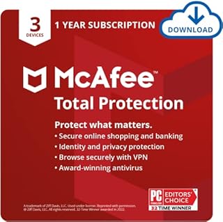 McAfee Total Protection 2022 | 3 Device | Antivirus Internet Security Software | VPN, Password Manager, Dark Web Monitoring | 1 Year Subscription | Download Code