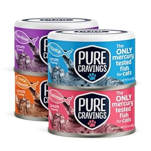 Wet Cat Food Variety Pack Tuna, Salmon, Sardines, Tuna/Salmon in Gravy, 100% Mercury-Tested, Moist Can Fish for Cats, Grain-Free, Protein, Non-GMO, Pack of 12