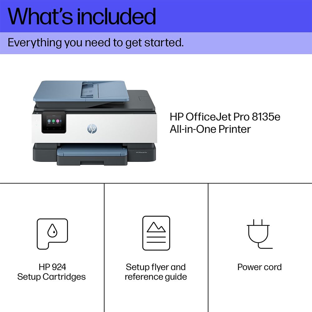 HP OfficeJet PRO 8135e 40Q47B Tintenstrahl-Multifunktionsgerät, A4-Farbdrucker, automatische Duplex- und Duplexdrucker, 20 Seiten pro Minute, WLAN, HP Smart, 3 Monate Instanttinte inklusive HP+, grau