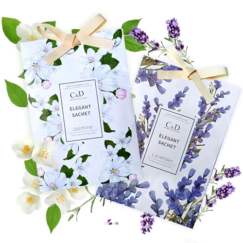 Jasmine/Lavender Scented Sachets, Wardrobe Fresheners, Fragrance Bags for Moths, Drawers, Closets, Office, Bedroom, Bathrooms, Living Room, Cars, Sports Bag. 4 jasmine fragrance + 4 lavender fragrance