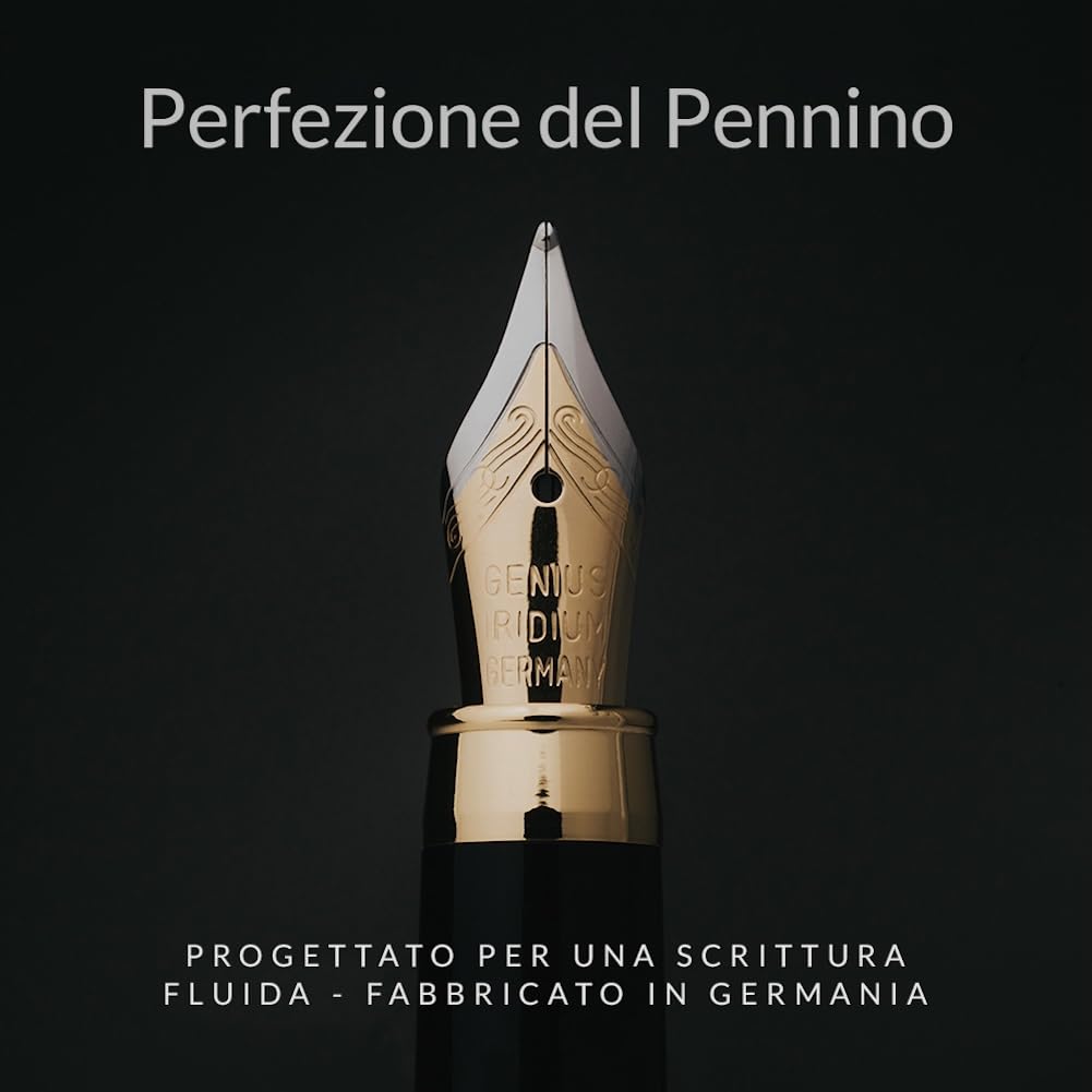 Wordsworth & Black Set penne stilografiche legno di bambù premium pennino medio custodia regalo 6 cartucce inchiostro convertitore ricariche Palissandro