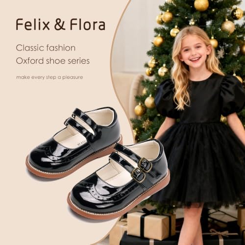 Image of Felix & Flora Toddler Girl Mary Jane Dress Shoes - School Oxford Flats for Girl Party Shoes.
