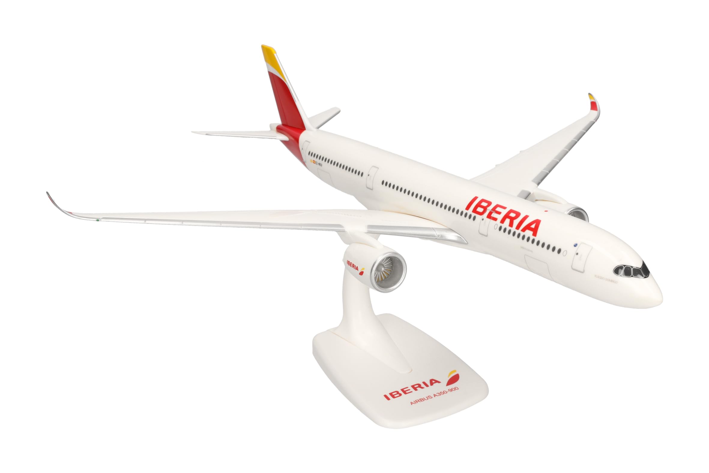 Herpa Snap-Fit Modellflugzeug Iberia Airbus A350-900 – EC-MXV “Plácido Domingo", Miniatur im Maßstab 1:200, Sammlerstück, Modell mit Standfuß, Kunststoff, Farbig, Weiß