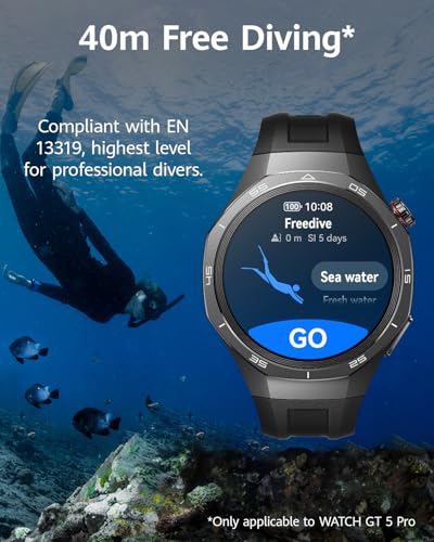 Image of Huawei Watch GT5 Pro 46 mm Smartwatch, Sharp-Edged Design, Upto 14 Days Battery Life, Pro-Level Sports Watch, Health Tracking, iOS & Android Compatible, (Black)
