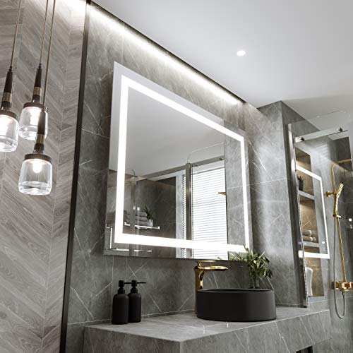 PetusHouse 48 X 36 Inch LED Backlit Bathroom Vanity Mirror with Lights Temperature 6000k, Stepless Dimming, Anti-Fog, IP65 Waterproof, CRI90+ Wall Mirror for Bathroom Bedroom (Horizontal/Vertical)