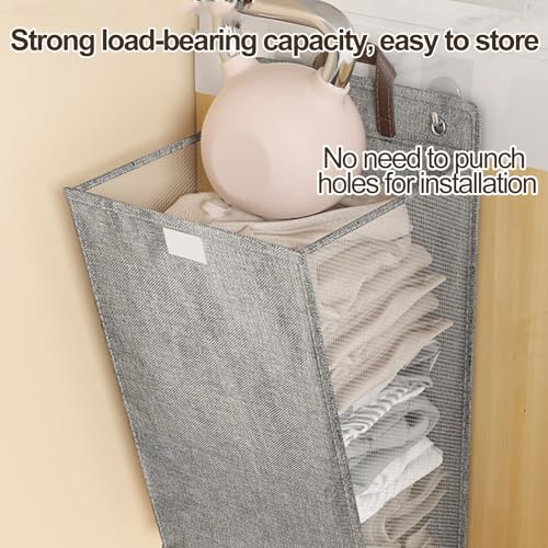Cesto portabiancheria pieghevole sottile con coperchio, contenitore per vestiti con manico, borsa da appendere alla parete per camera da letto, bagno, dormitorio