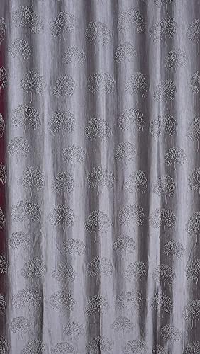 Image of Polyester Premium Tree Design Punching Screen for Home Office | Parda for Living Room Bedroom | Window Curtains 5 feet Long Set of 1 | Eyelet Rings | Grey Curtains