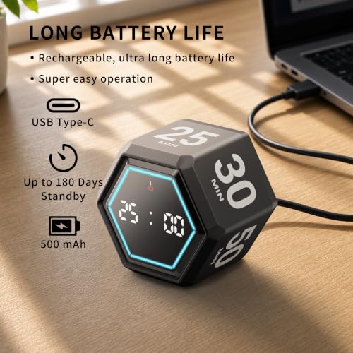 Cube Productivity Timer, 3/5/10/25/30/50 Minute Presets for ADHD - Image 3