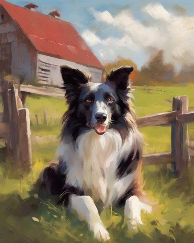 DIY Paint by Numbers Kit for Adults,Border Collie,Landscape,Unleash Your Creativity,Craft Unique Artworks,40x50cm Without Frame