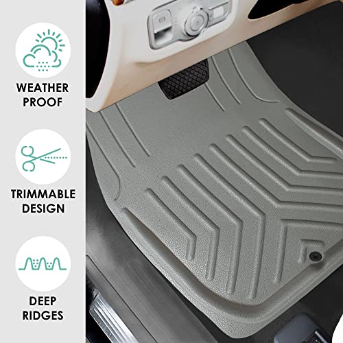 Image of FH Group Faux Leather Deep Dish Car Floor Mats - Trim-to-Fit, Universal Fit Full Set Automotive Floor Mats for Cars, SUVs & Trucks, Durable All-Weather Interior Protection, Gray