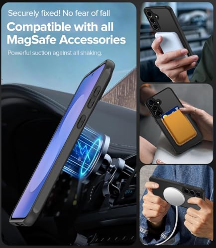 ivoler für Samsung Galaxy S25 FE 5G Hülle, 1 Magnetisch Handyhülle mit 2 Stück Panzer Schutz Glas, [Kompatibel mit MagSafe] [Militärnorm Sturzschutz] Stoßfest Schutzhülle Silikon Case Matt Schwarz
