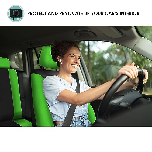Image of FH Group Car Seat Cover Light Breezy Green Seat Cover Flat Foam Padding Cloth Full Set Automotive Seat Covers, Airbag Compatible & Split Rear Universal Fit Interior Accessories for Cars Trucks and SUV