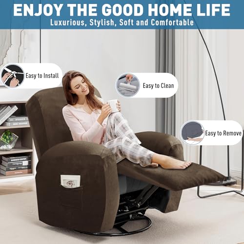 Image of ZNSAYOTX 2026 Velvet Oversized Recliner Cover 3-Piece, Luxury Plush Recliner Chair Covers with Elastic Band & Ties Stay in Place, Stretch Reclining Slipcover for Lazy Boy Soft Washable (Dark Coffee)