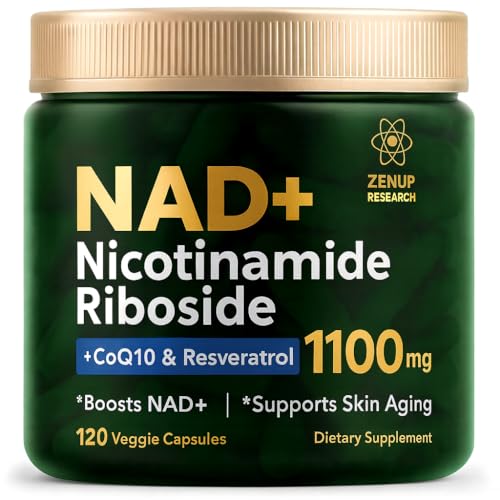 ZenUP NAD+ Supplement Research | 1100mg Liposomal Nicotinamide Riboside with Resveratrol & Quercetin | Anti-Aging, Cellular Energy | 120 Caps