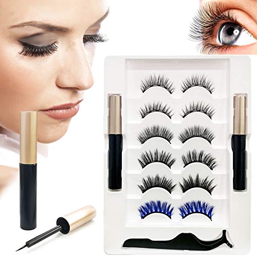 YUESUO Magnetic Eyelashes and Eyeliner Kit with 1 Colorful Eyelashes, 6 pairs Of Upgraded 3D 6D eyelashes natural look Reusable False Lashes Set, No Glue Needed
