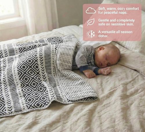 Image of Trance Home Linen 100% Cotton | New Born Baby Blanket | Baby Dohar Swaddler Comforter | Warm Baby Essential (1 Year to 3 Year 100x140 Centimeters | Aztec Black)