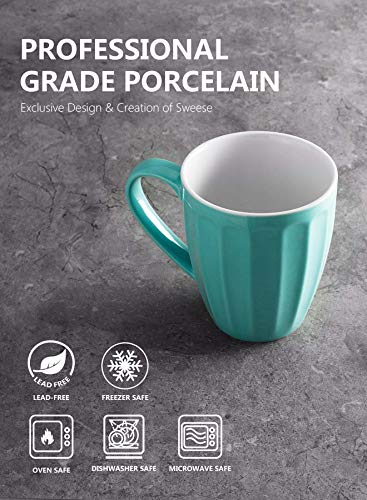 Sweese 602.102 Porcelain Fluted Mugs - 14 Ounce Coffee Cup Set for Coffee, Tea, Cocoa, Set of 4, Turquoise - Image 2