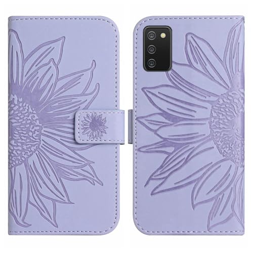 Compatible with Samsung Galaxy A02s (164.3mm) Cover,Compatible with Samsung Galaxy F02s (164.3mm) Flip Kickstand Card Slots Magnetic Closure Phone Case Purple